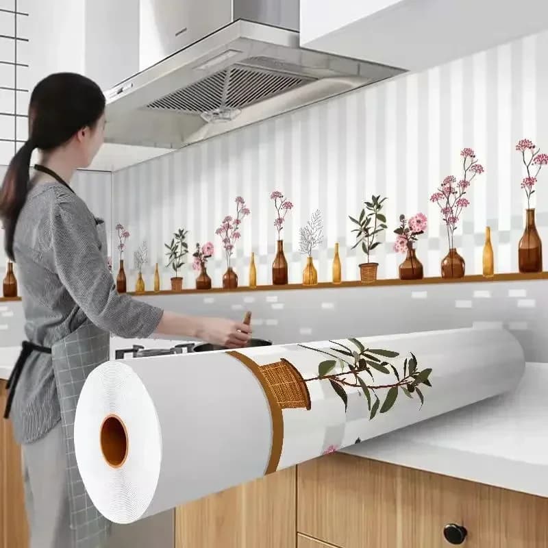 Adesivo resistente all'olio per fornello da cucina Sfondi impermeabili resistenti alle alte temperature Decorazione della cucina Carta da contatto autoadesiva