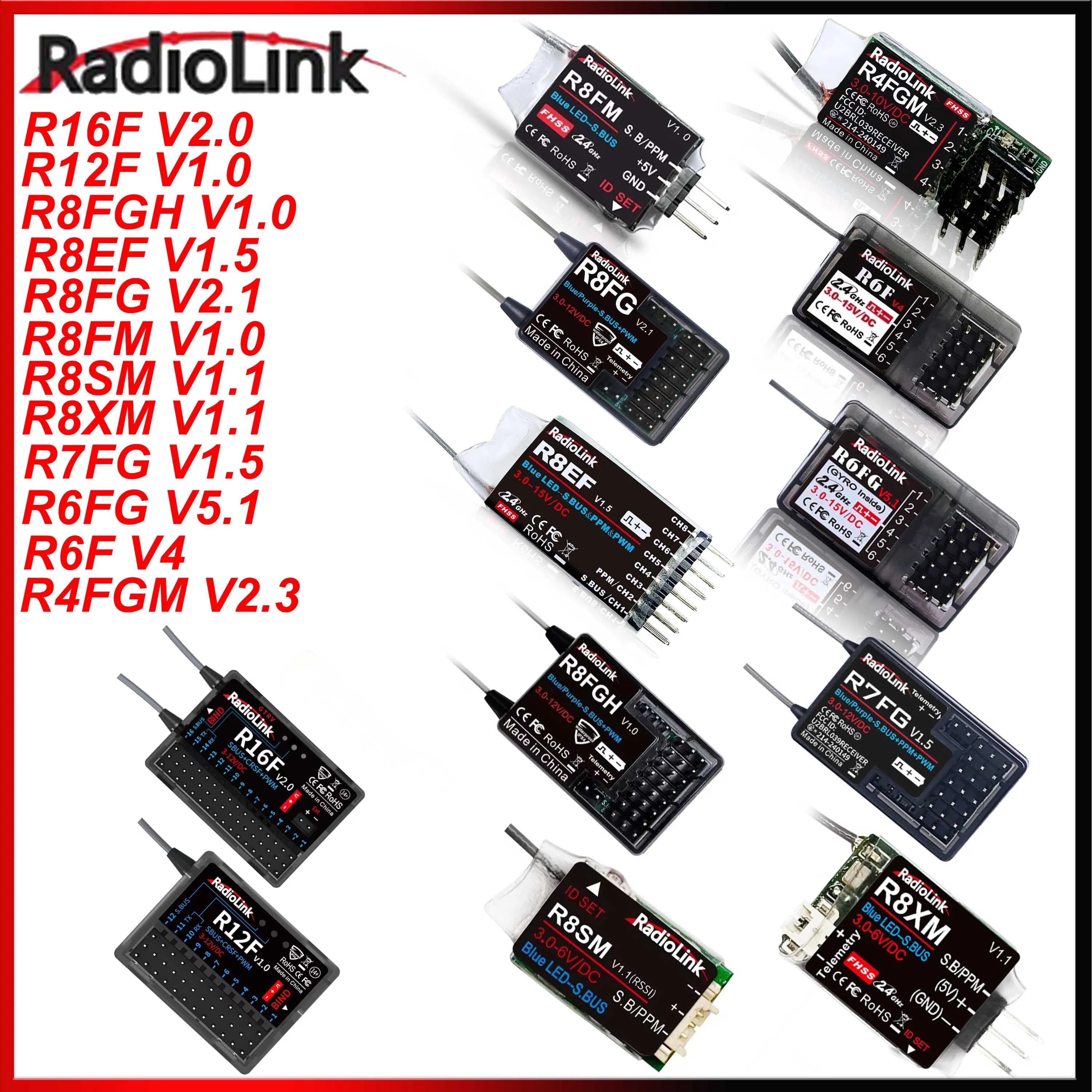RadioLink R16F R12F R8FGH R8EF R8FG R8FM R8SM R8XM R7FG R6FG R6F R4FGM 2.4G Ricevitore 4/6/7/8/12/16CH per Trasmettitore Auto RC