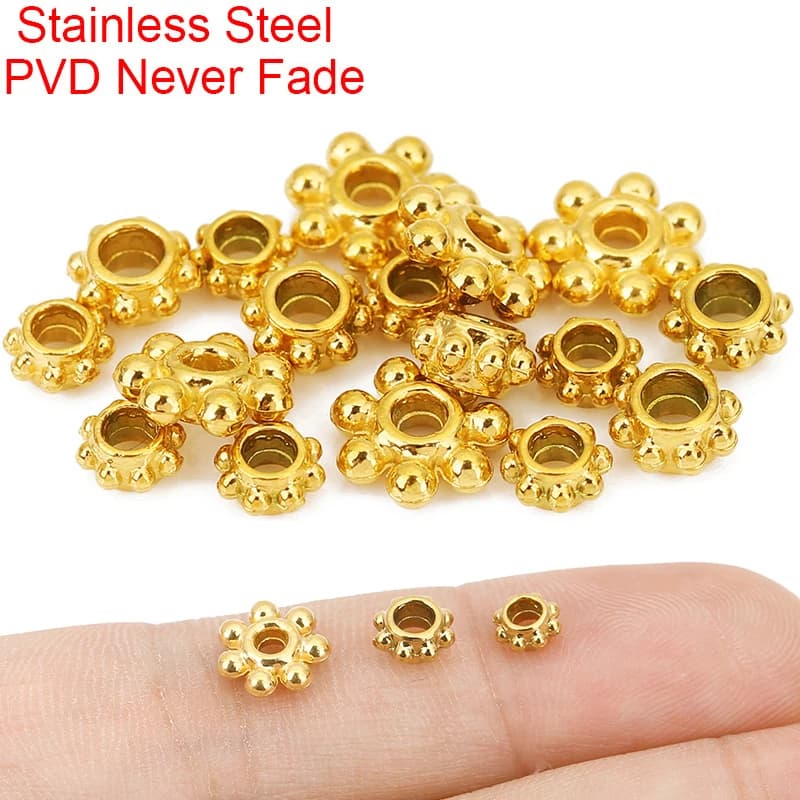 10 pz. perline distanziatrici in acciaio inossidabile da 5, 6, 8 mm con foro grande, non sbiadiscono, per bracciali e collane, per creazione gioielli fai da te