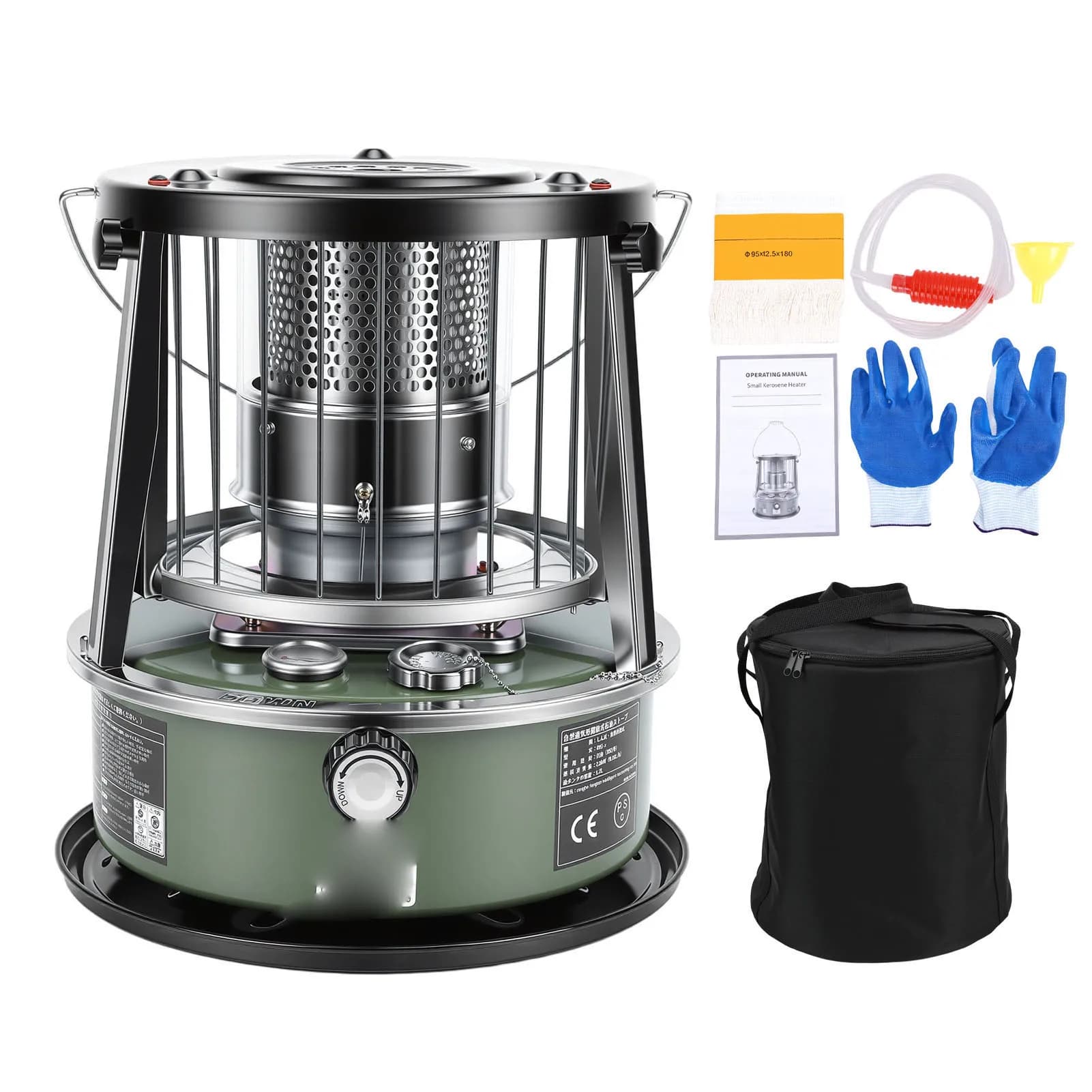 Stufa a Cherosene Portatile 2 in 1 con Altezza Regolabile, Non Elettrica, per Campeggio, Garage, Casa e Uso di Emergenza