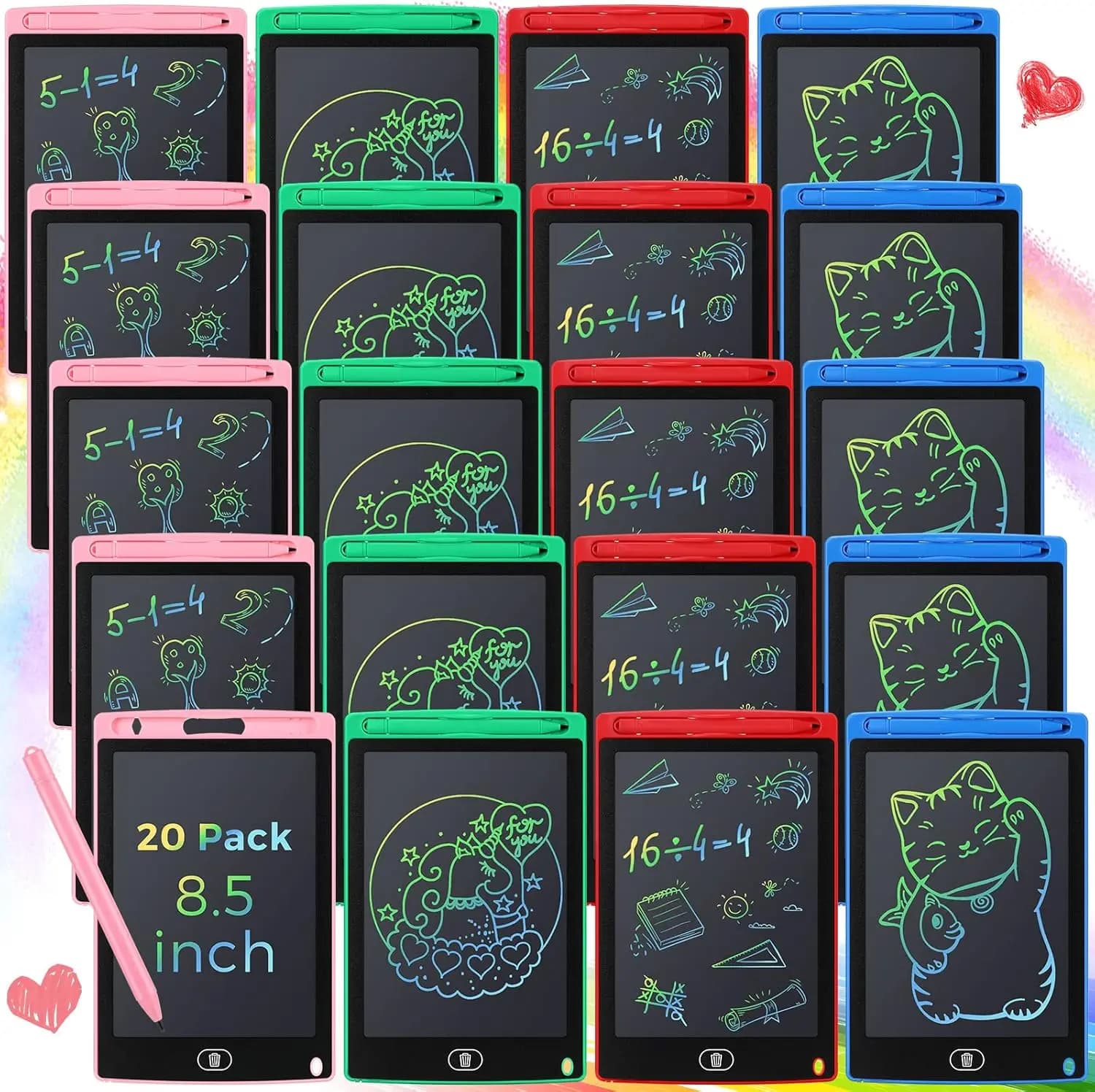 Confezione da 20 Tavolette LCD Colorate da 8,5 Pollici: Lavagnette Riutilizzabili e Cancellabili per Disegno e Appunti, Ideali per l'Apprendimento Educativo e Gadget per Feste