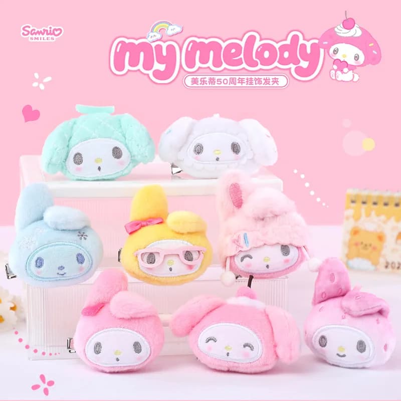Genuino Sanrio Melody Spilla Cieco Pendant Box Toys Hair Clips DIY Hat Decorative Glove Meldoy Gifts For 50 Aniversary