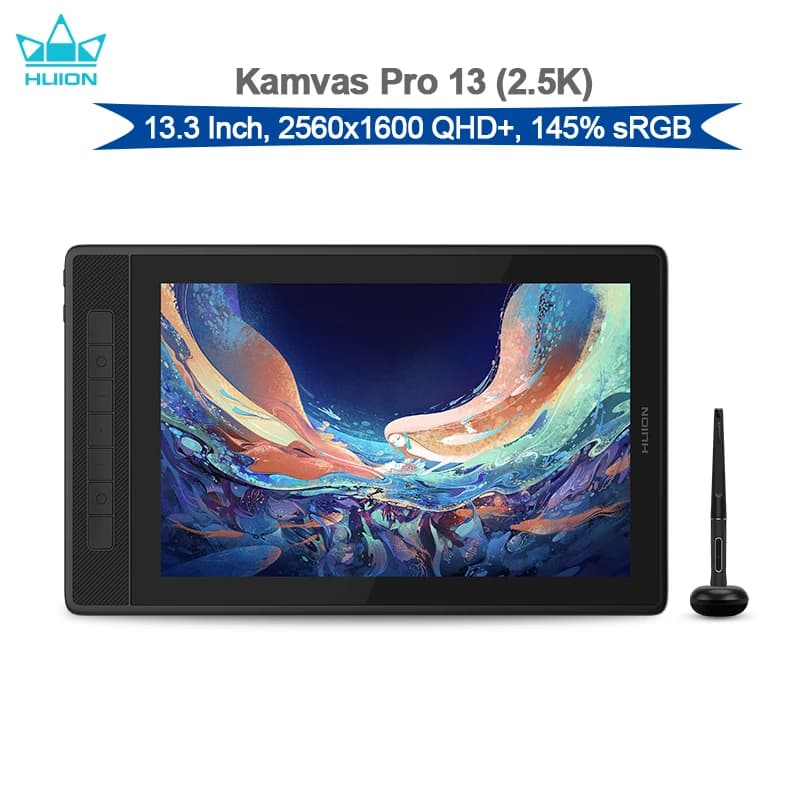 Huion Kamvas Pro 13 Tavoletta grafica Schermo 2,5K Display da disegno QLED da 13,3 pollici 145% sRGB per laptop Windows Mac Android Linux