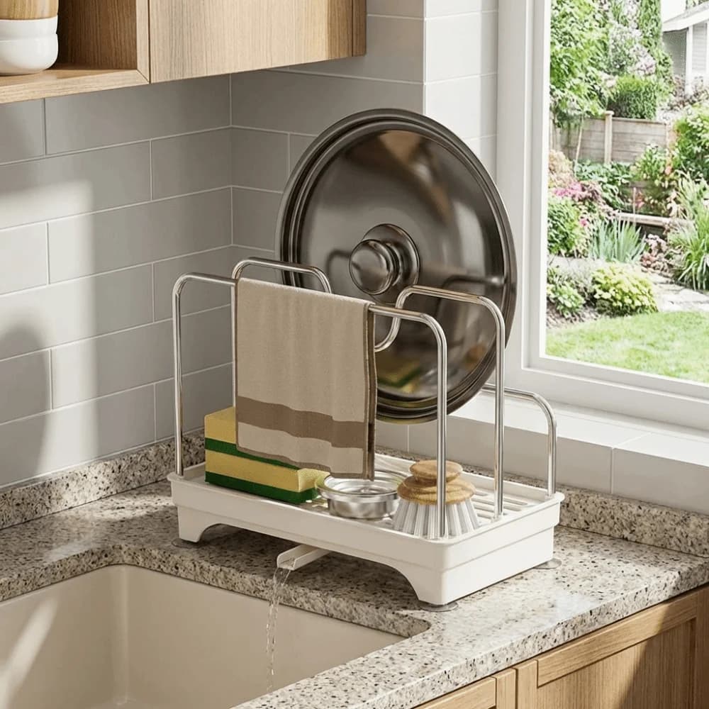 Stainless Steel Cover holder Stable and Space Saving, Stackable Cover shelf with Drainage Tray and Tagliere Support