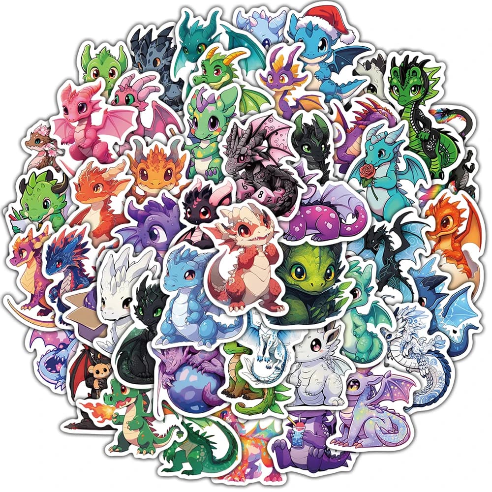 50/100PCS Cartoon Cute Dragon stickers Sticker Scrapbook Laptop Skateboard Cool Landscape Retro Luggage Decals Graffiti Stickers