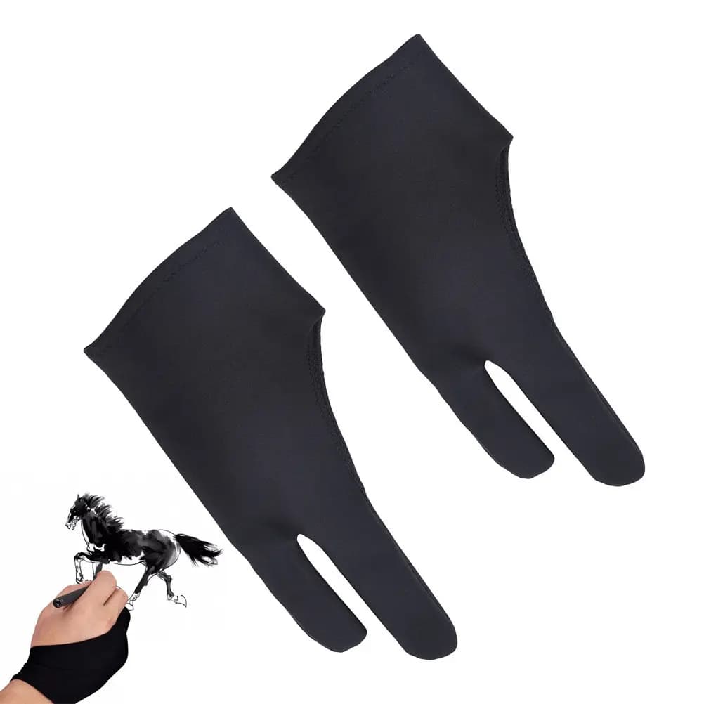 2 guanti da disegno per artisti, per tablet, in nylon elasticizzato e traspirante, riducono l'attrito, proteggono il tablet grafico, guanto a due dita, nero S