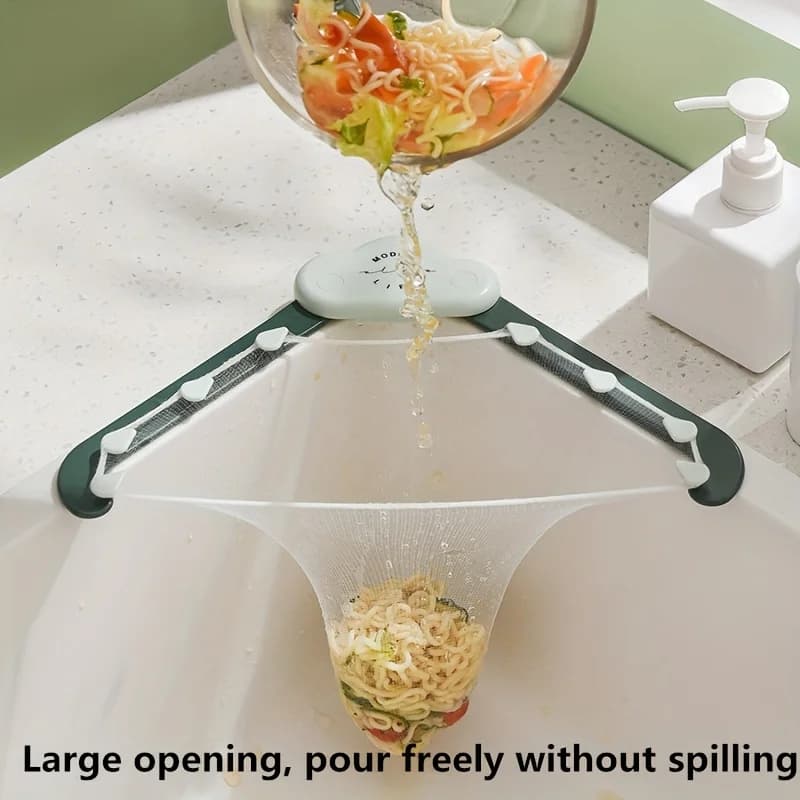 Set di filtri per lavello da cucina, cestello di drenaggio triangolare, filtro a rete per lavaggio a contatto non alimentare, rack di stoccaggio sospeso per rifiuti alimentari
