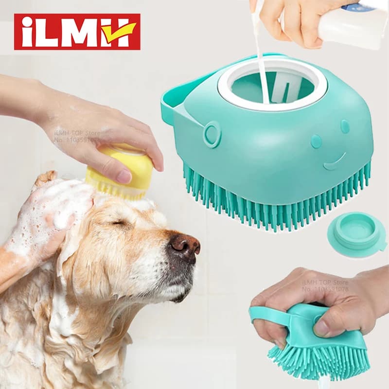 Spazzola Massaggiante per Animali Domestici con Dispenser di Shampoo, Spazzola in Silicone Morbido con Setole in Gomma per Cani e Gatti, Doccia BHL1038-cat