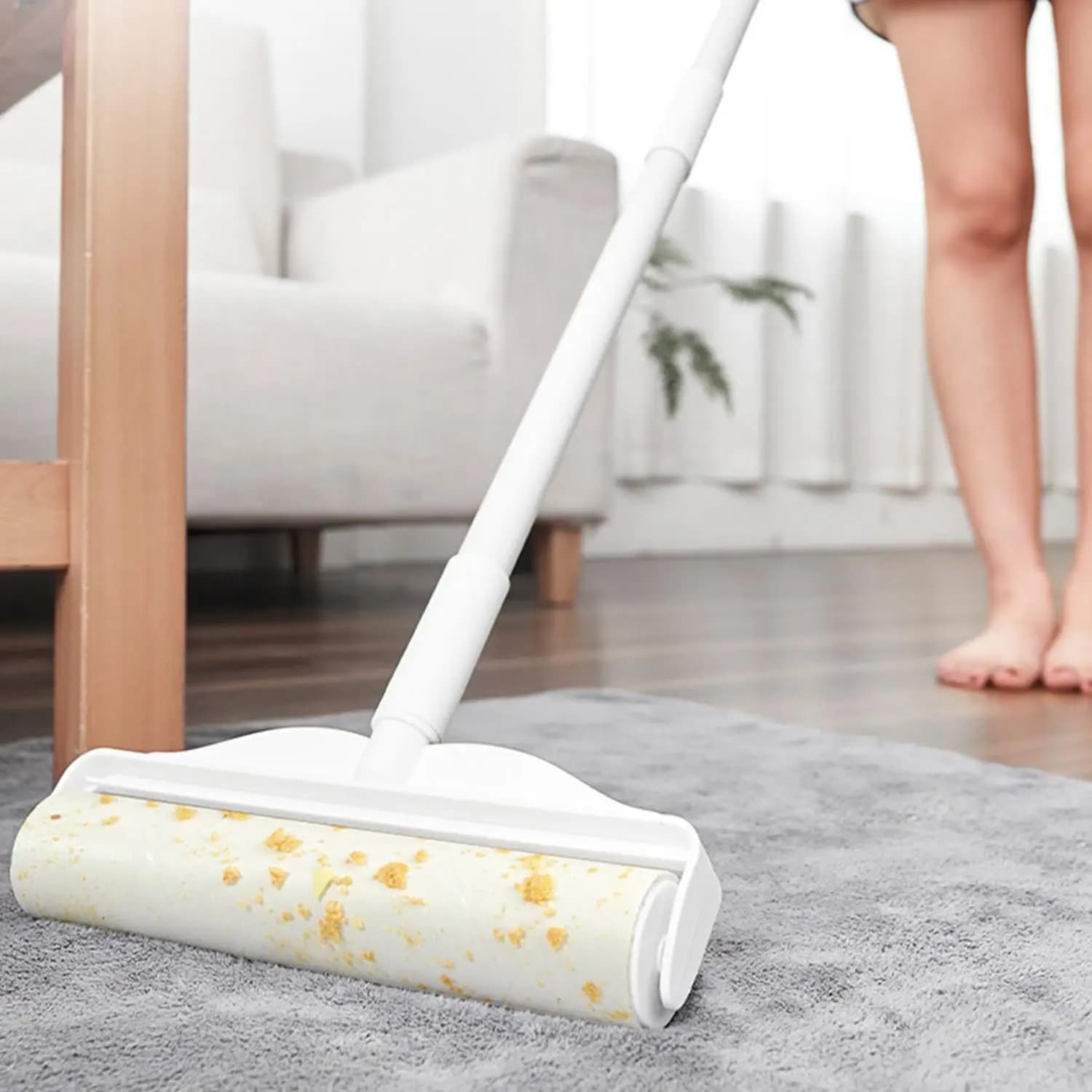 Rulli per pelucchi larghi Superficie grande appiccicosa con manico lungo Spazzola antipolvere regolabile per rimozione peli di animali domestici per tappeti, pavimenti, tende