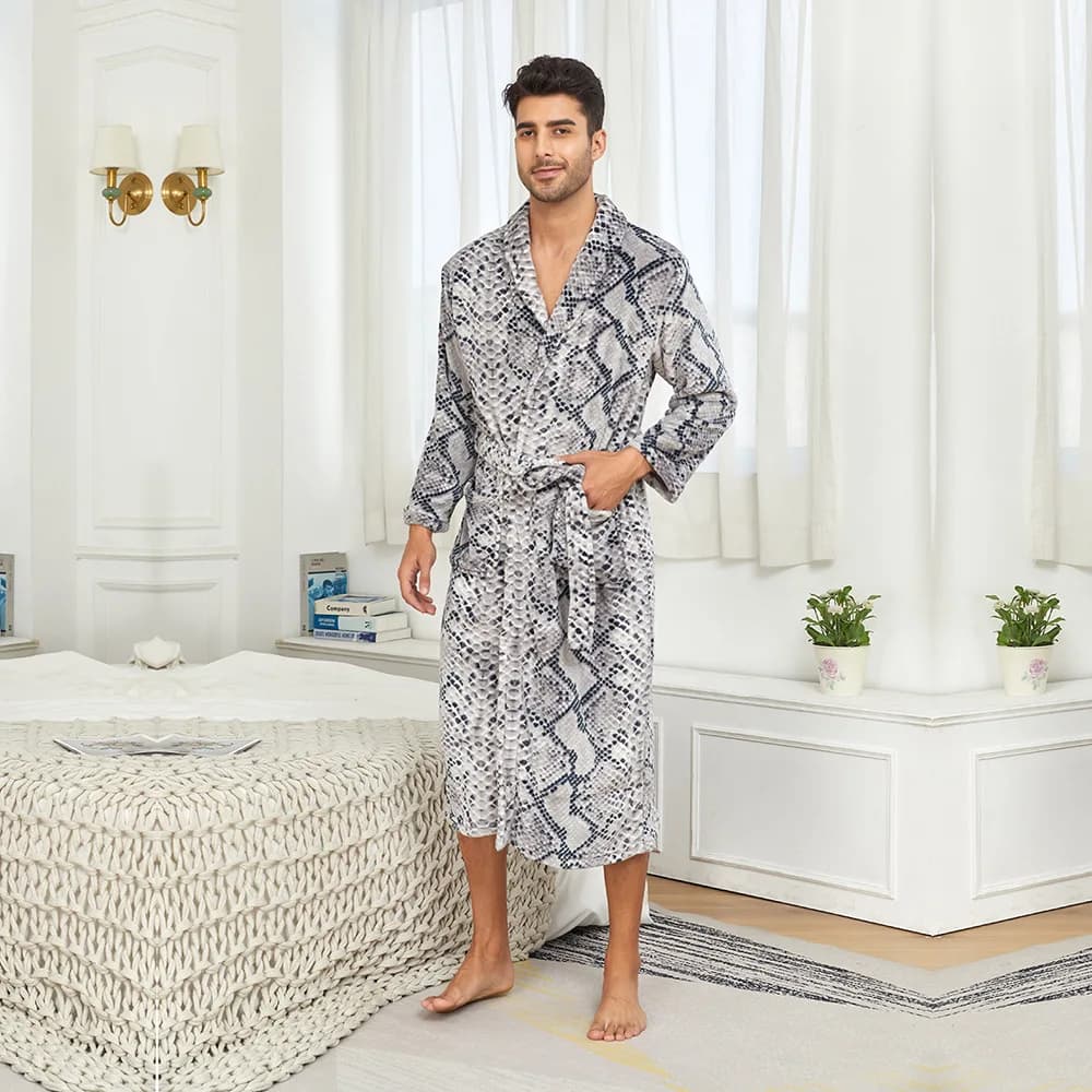 Bathrobe printed dress Kimono long flannel Home Wear men's dress with foldable collar winter night shirt in coral fleece Lingerie Sexy Sleepwear