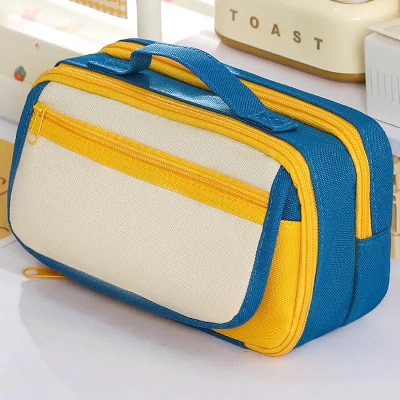 Astuccio di Grande Capacità, Borsa Multistrato per Cancelleria, Design con Coperchio Ribaltabile, Borsa Portatile per Conservazione, Accessori per Studenti