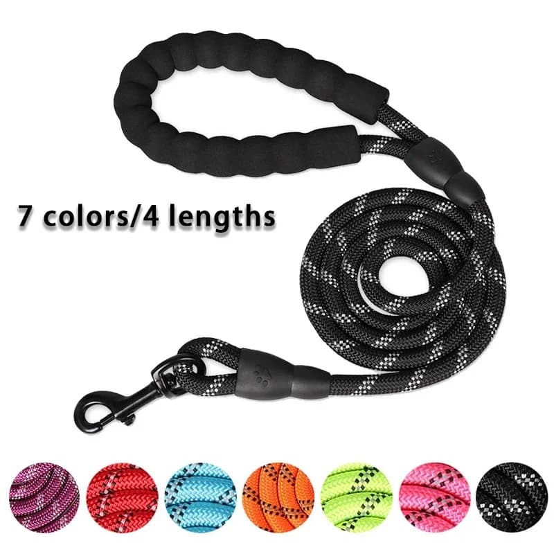 Nylon Round Dog Leash With Soft Foam Handle Reflective Strip Design Explosion Proof Anti-pull Walking Rope Suitable For Medium L