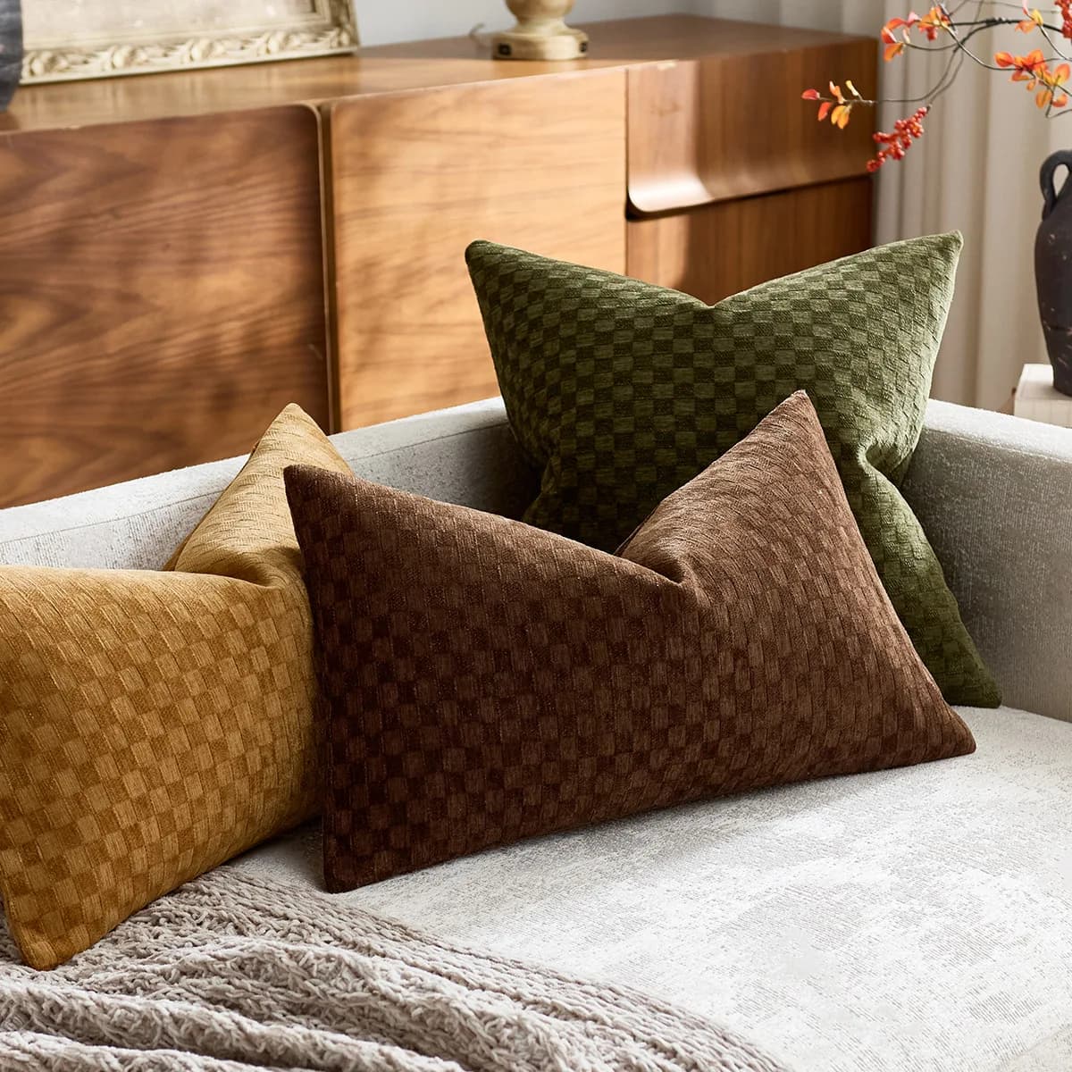 Soft Cozy Solid Pillow Cover Chenille Blue Yellow Gray White Orange Square Pattern Home Decorative Cushion Cover Size Option