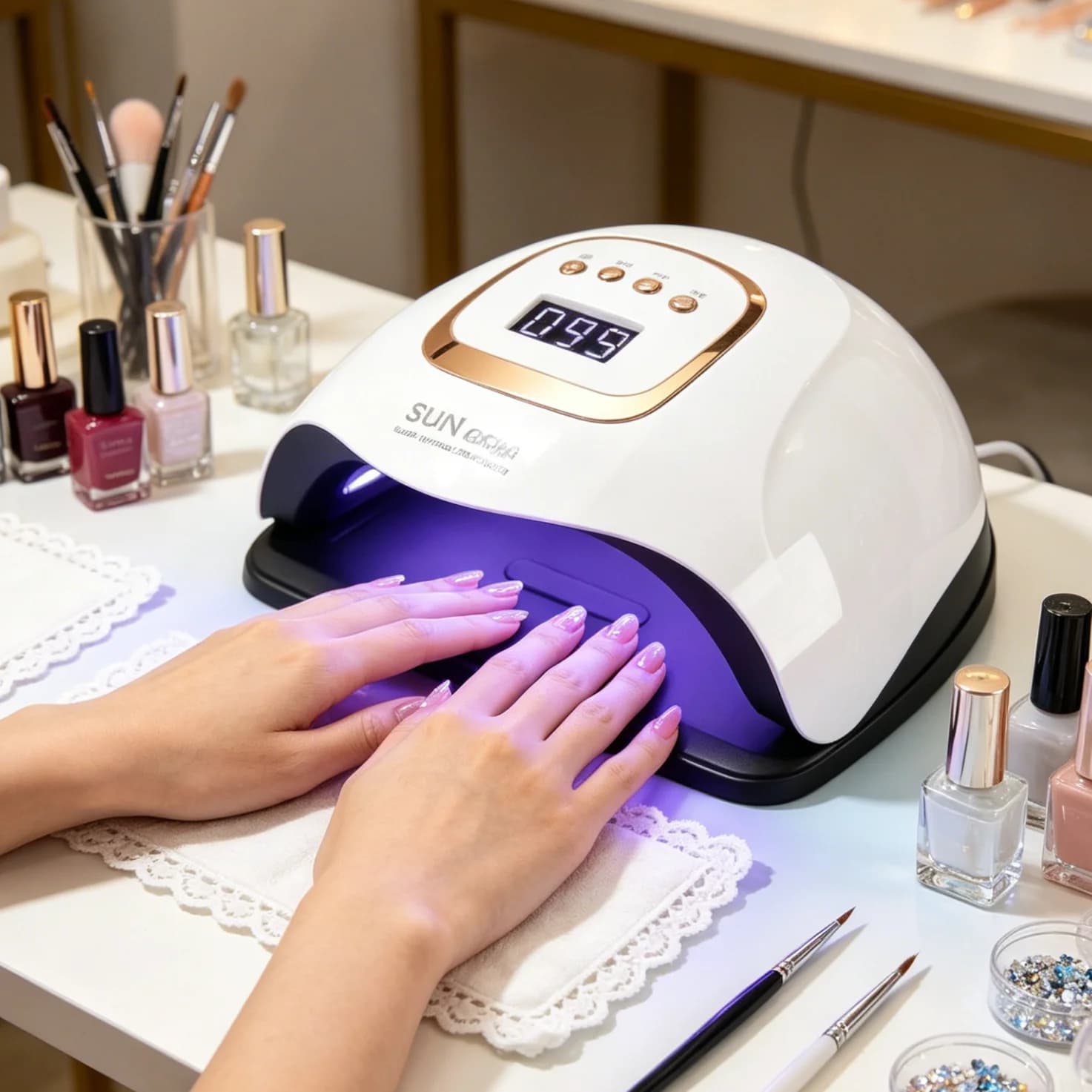 UV LED Nail Lamp 380 W Polymerizing Lamp for Home Salon Powerful LED Drying Lamps for All Professional Nail Equipment with Gel Nail Polish