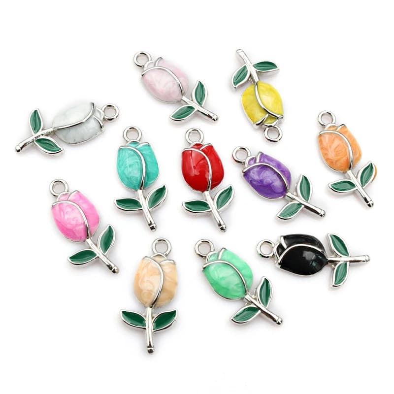 20 pz 21x10mm Smalto Rosa Germoglio Fiore Pendenti E Ciondoli Ciondolo In Lega di Metallo Gioielli FAI DA TE Che Fanno Accessori Risultati per la Collana Orecchini