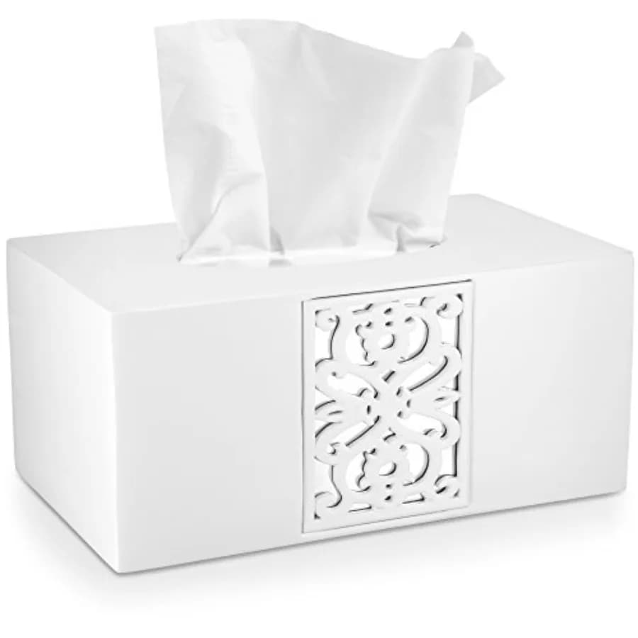 Porta Fazzoletti Rettangolare Janette Bianco a Specchio - Contenitore Decorativo per Fazzoletti da Bagno con Fondo Scorrevole Resistente - Reta