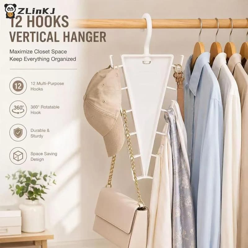 ▶1Pcs V-Shape Multi Hook Clothes Hanger Organizer, 12 Hooks Space Saving Wardrobe Storage Rack