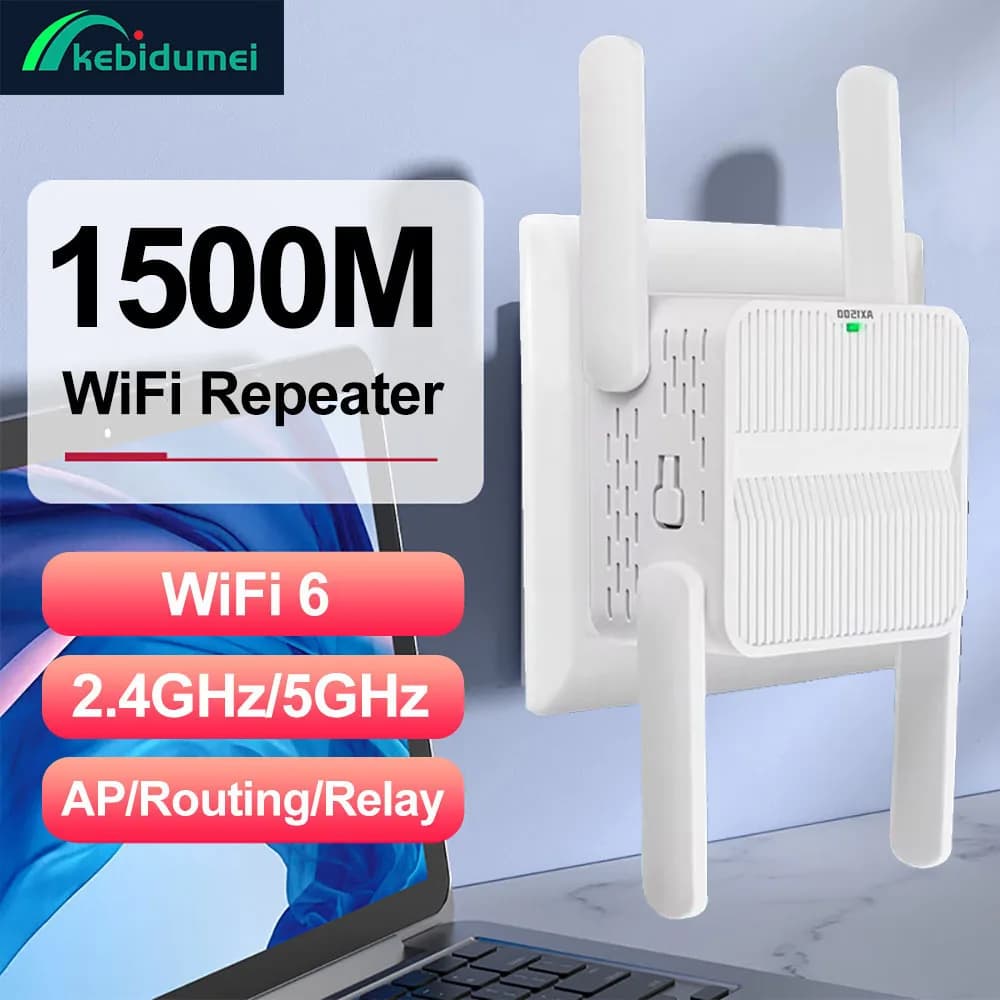 Kebidumei AX1500 Ripetitore WiFi 6 Amplificatore Dual Band 2.4GHz 5GHz, Estensore di Segnale Wireless per Casa e Ufficio