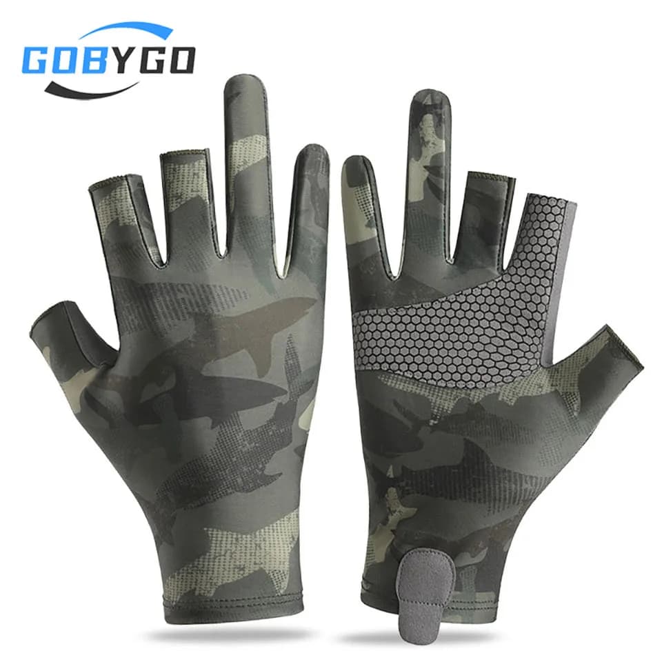 GOBYGO Fishing Gloves Mid-Size Ice Silk Breathable Anti-UV Anti-slip Resistant to Cycling
