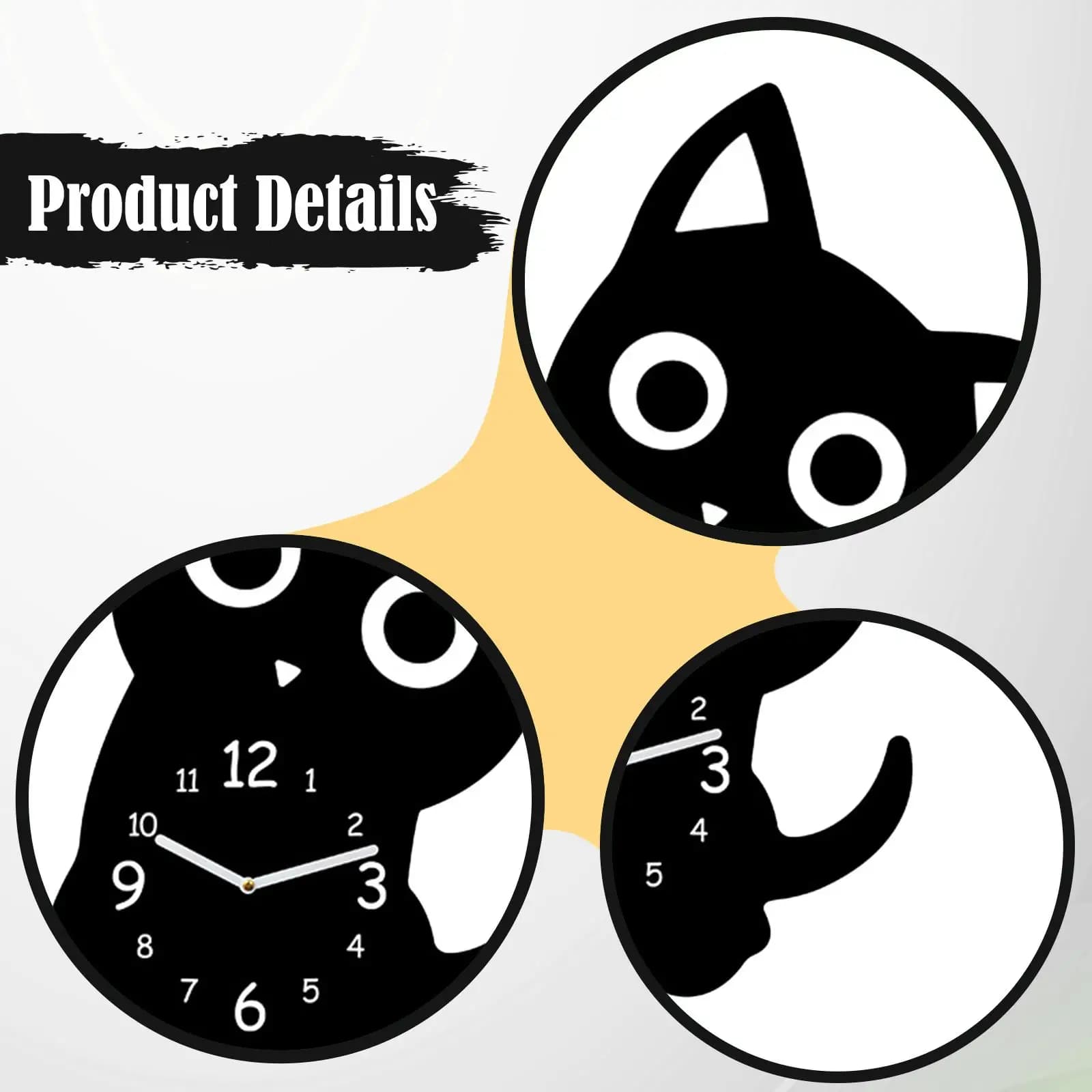 Animal Cat Desk Clock Acrylic Silent Non Ticking Modern Room Clock for Kitchen Wall Decor Children Room Decoration
