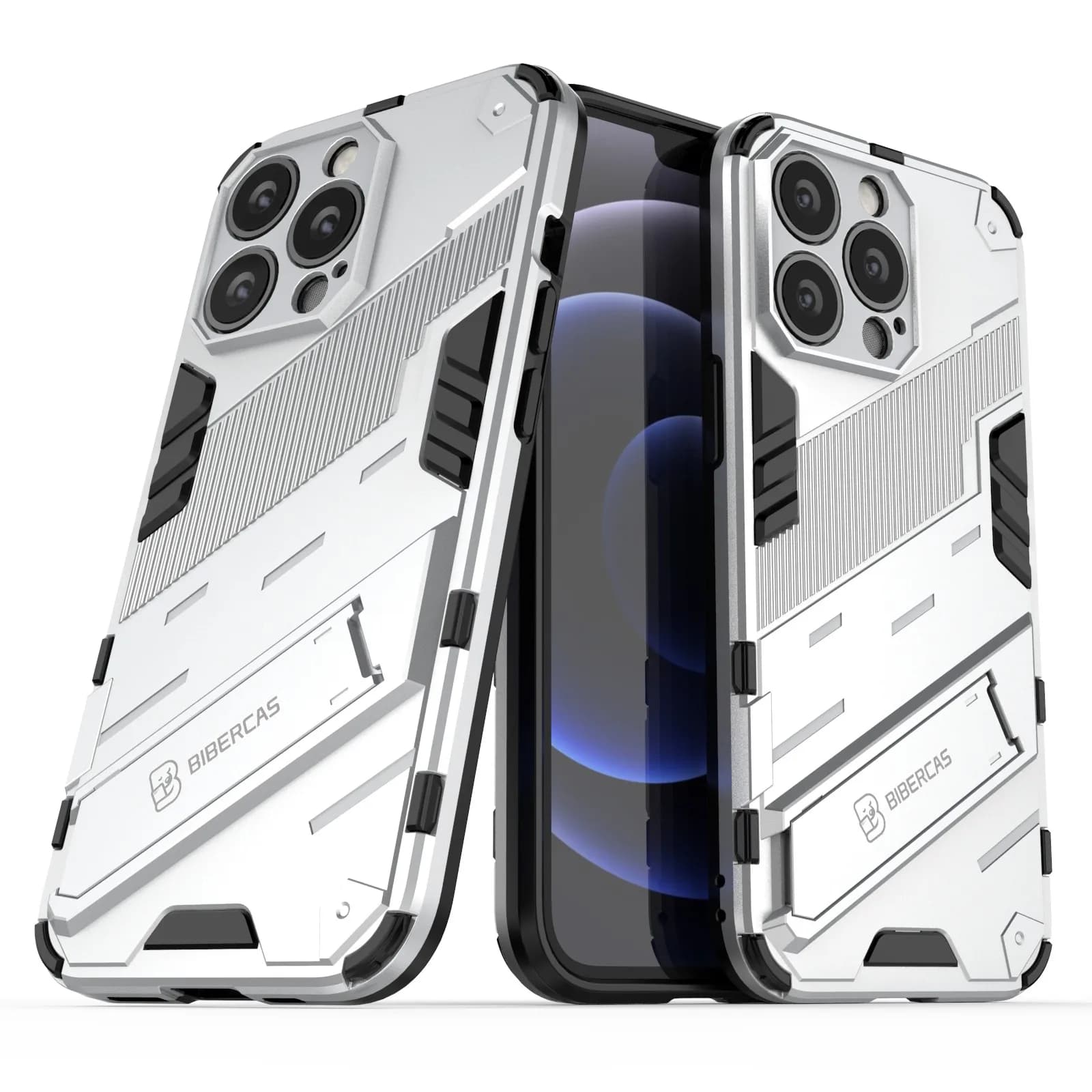 Custodia protettiva per paraurti in TPU morbido con cavalletto rigido ibrido testato a goccia per iPhone 13 Pro da 6,1 pollici - Bianco