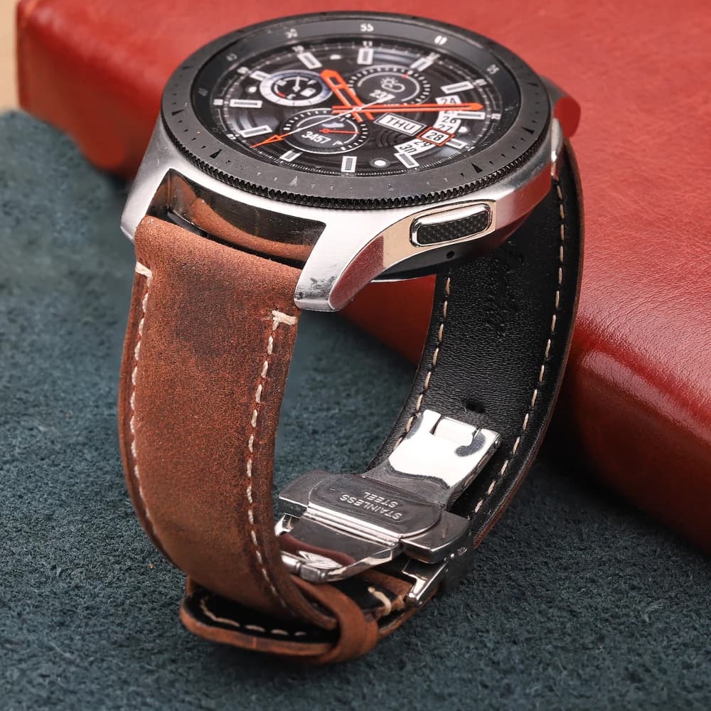 Matte Oil Wax Cowhide Watch Strap 20mm 22mm Genuine Leather Band with Butterfly Buckle for Men Women Universal Bracelet