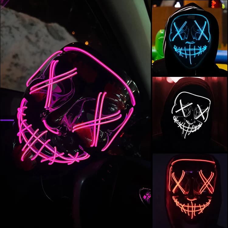 Maschera al neon di Halloween senza fili Maschera a LED Masque Maschere da club in maschera Luce che si illumina al buio Maschere horror Forniture per costumi cosplay