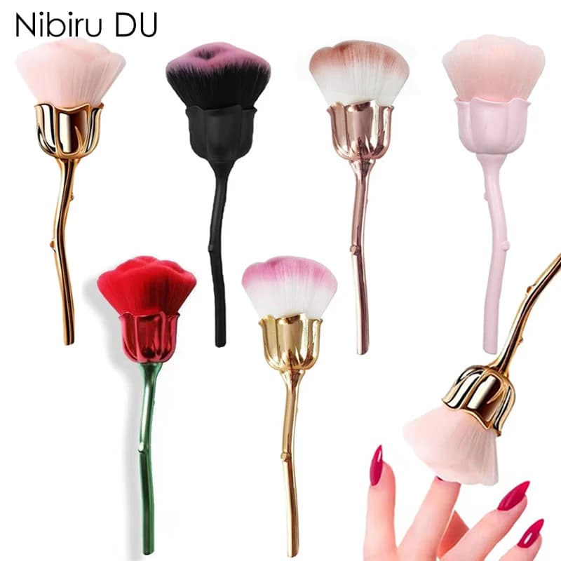 Flower Rose Design Nail Art Brush Acrylic UV Gel Polish Powder Cleaning Brush Remove Nail Dust Beauty Makeup Brush for Nail Art Manicure Tool