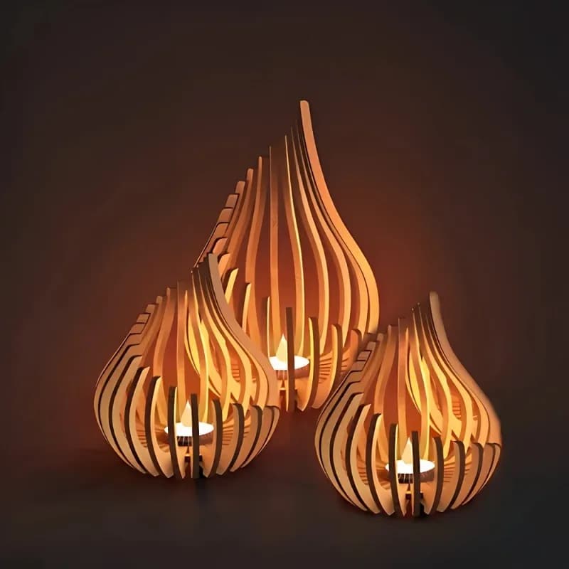 Handmade wooden candle holder set of 3 pieces, natural curved braided branches, centerpiece, lotus candle holder, rustic and elegant furniture