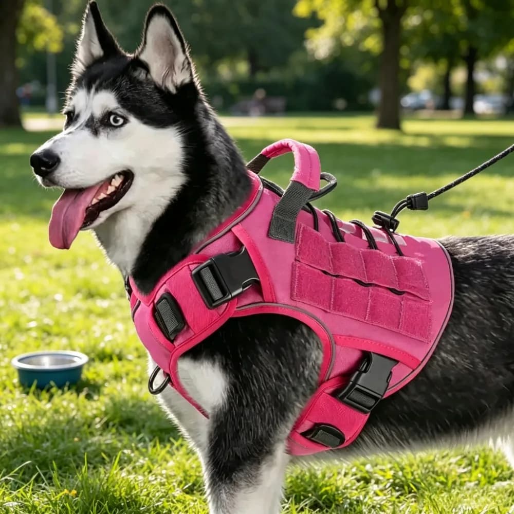 Adjustable No Pull Tactical Dog Harness with Handle Reflective Military Vest Large Dog Training Harness for Outdoor Walking