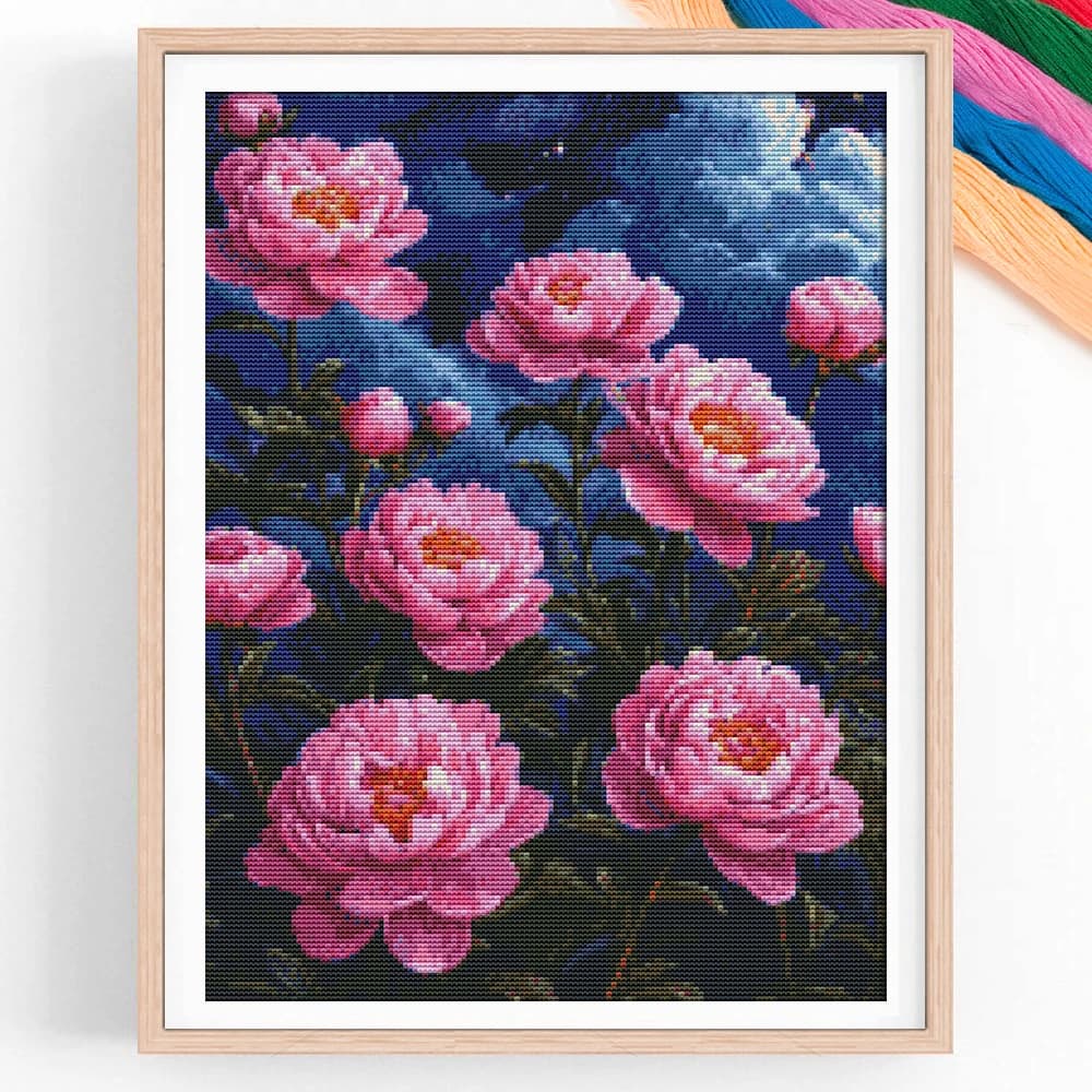 Point Cross 11CT Night Peony Landscape Floral Embroidery Wall Decoration Cotton Thread Printed New Artworks