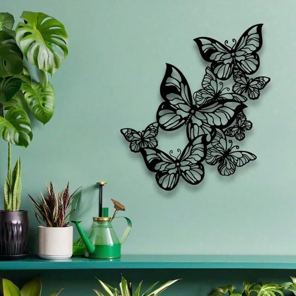 Elegante decorazione da parete in metallo a forma di farfalla, 15,75 pollici, decorazione in ferro bianco e nero, regalo per la casa antiruggine