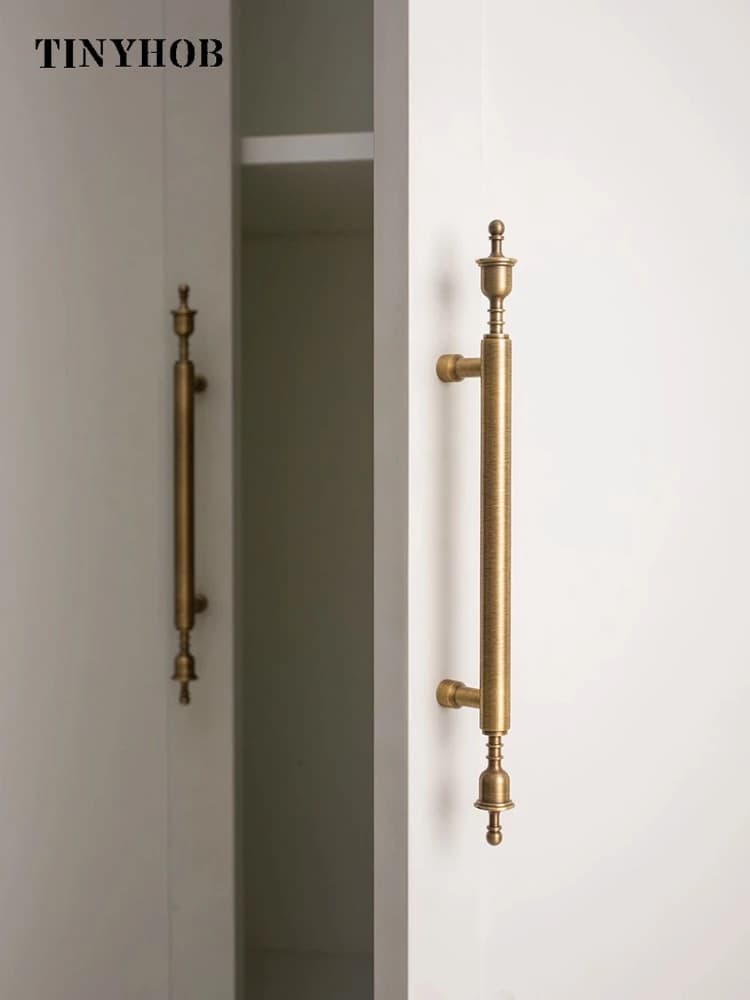 Maniglie per mobili in ottone massiccio con design a corona, armadio, guardaroba, cassettiera, scarpiera, maniglia hardware con barra a T in bronzo antico vintage
