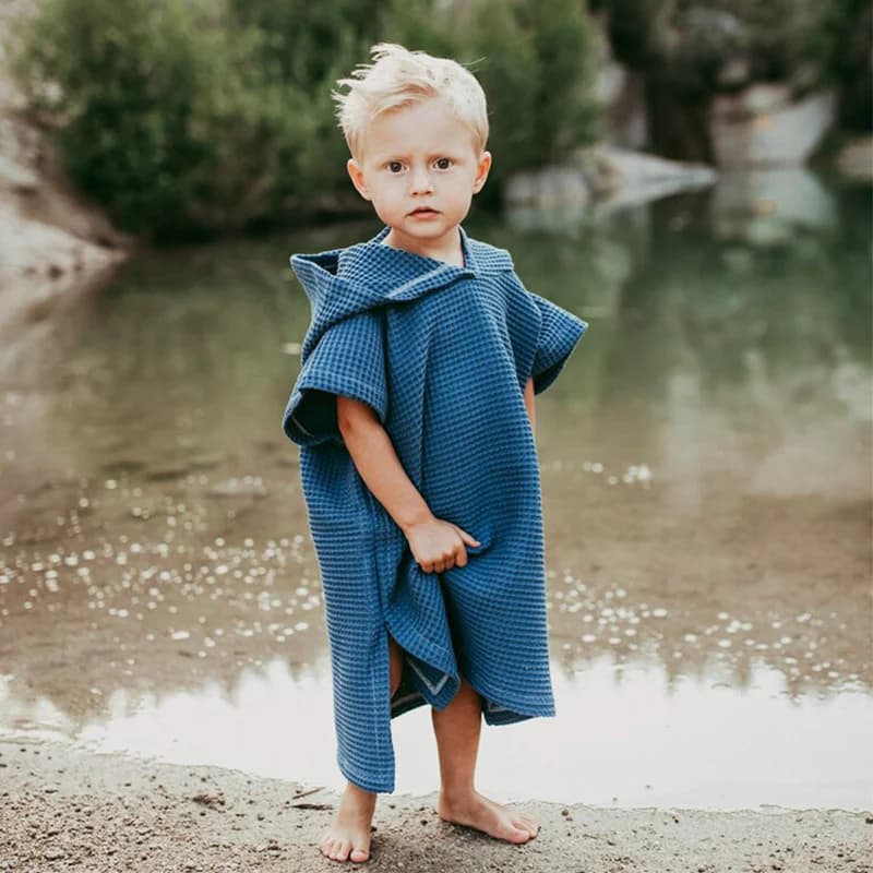 Fashion Solid Color Simple Soft loose baby bathrobe and quick drying baby towel with comfortable hood baby beach towel Waffle