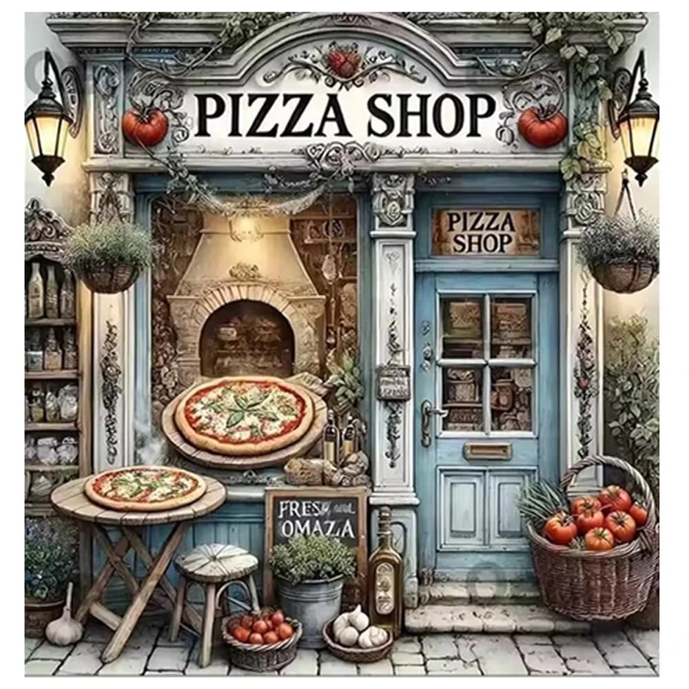 5D Pizza Shop Diamond Painting Kits For Adults, DIY Full Drill Paint By Diamonds Dot Gem Art For Beginners, Home Wall Decor