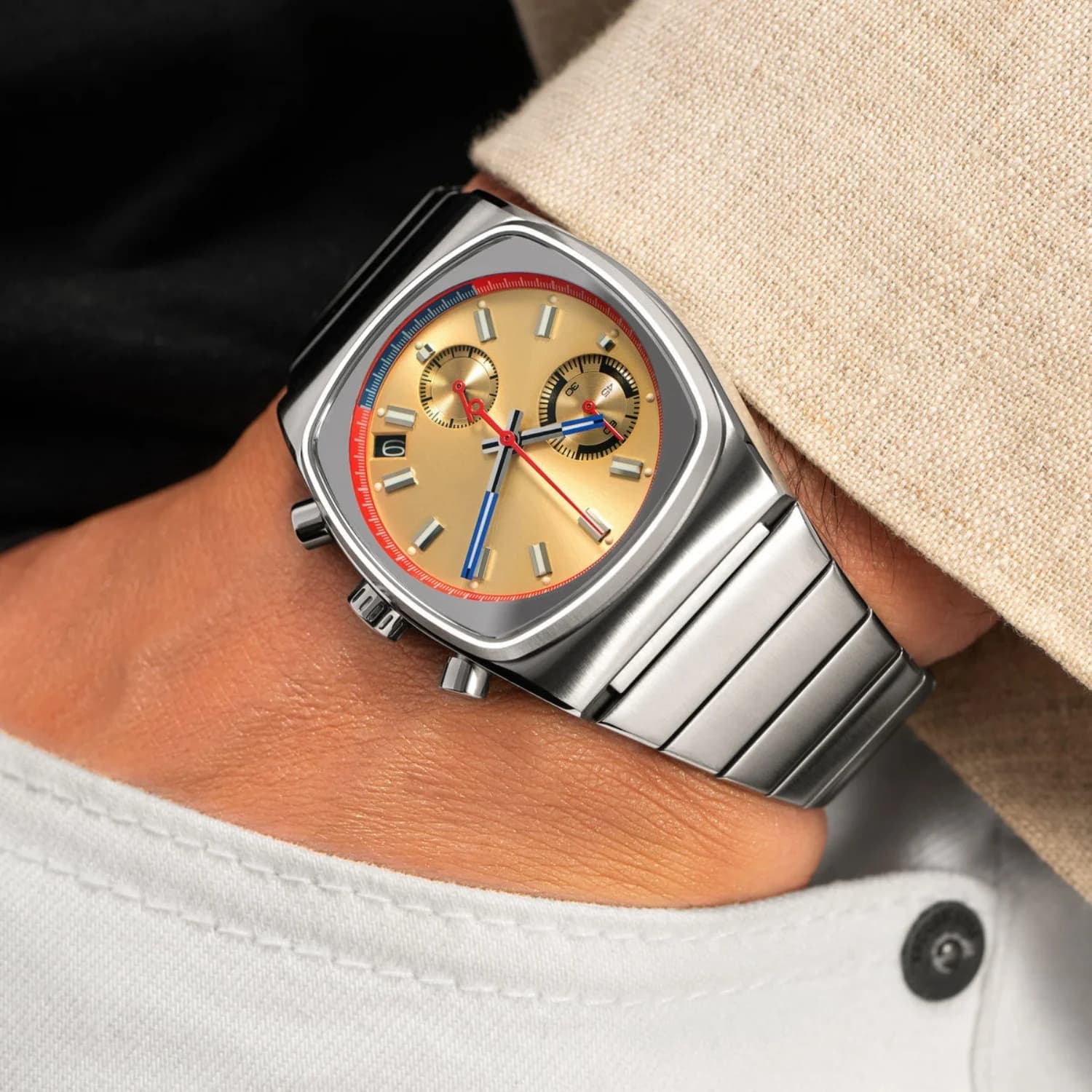 CILOA Sports Square Gold Watch for Men, Fashionable High-Quality Luxury Gift, Stainless Steel Waterproof Quartz Watch