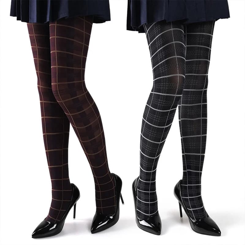 Collant jacquard scozzese da donna vintage stile britannico Sottile e confortevole Leggings in velluto Calze Lolita Elegante collant in nylon caldo