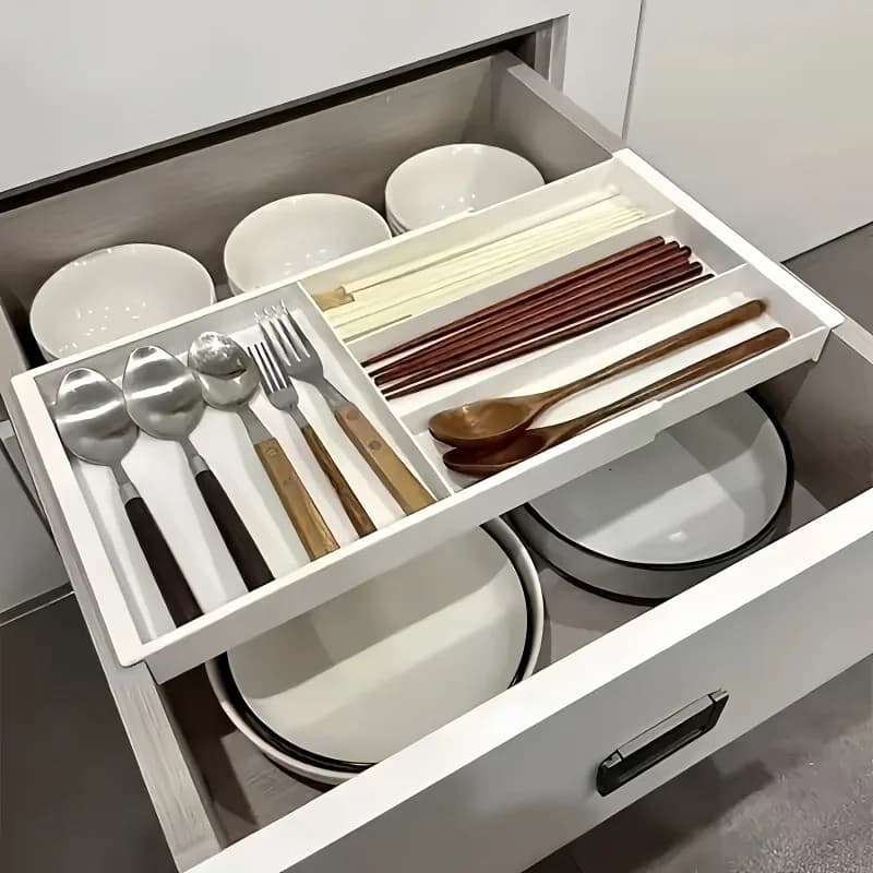Scatola organizer divisa, vassoio portaoggetti multifunzionale per la casa, vassoio in plastica staccabile, scatola portaoggetti telescopica creativa per cassetti