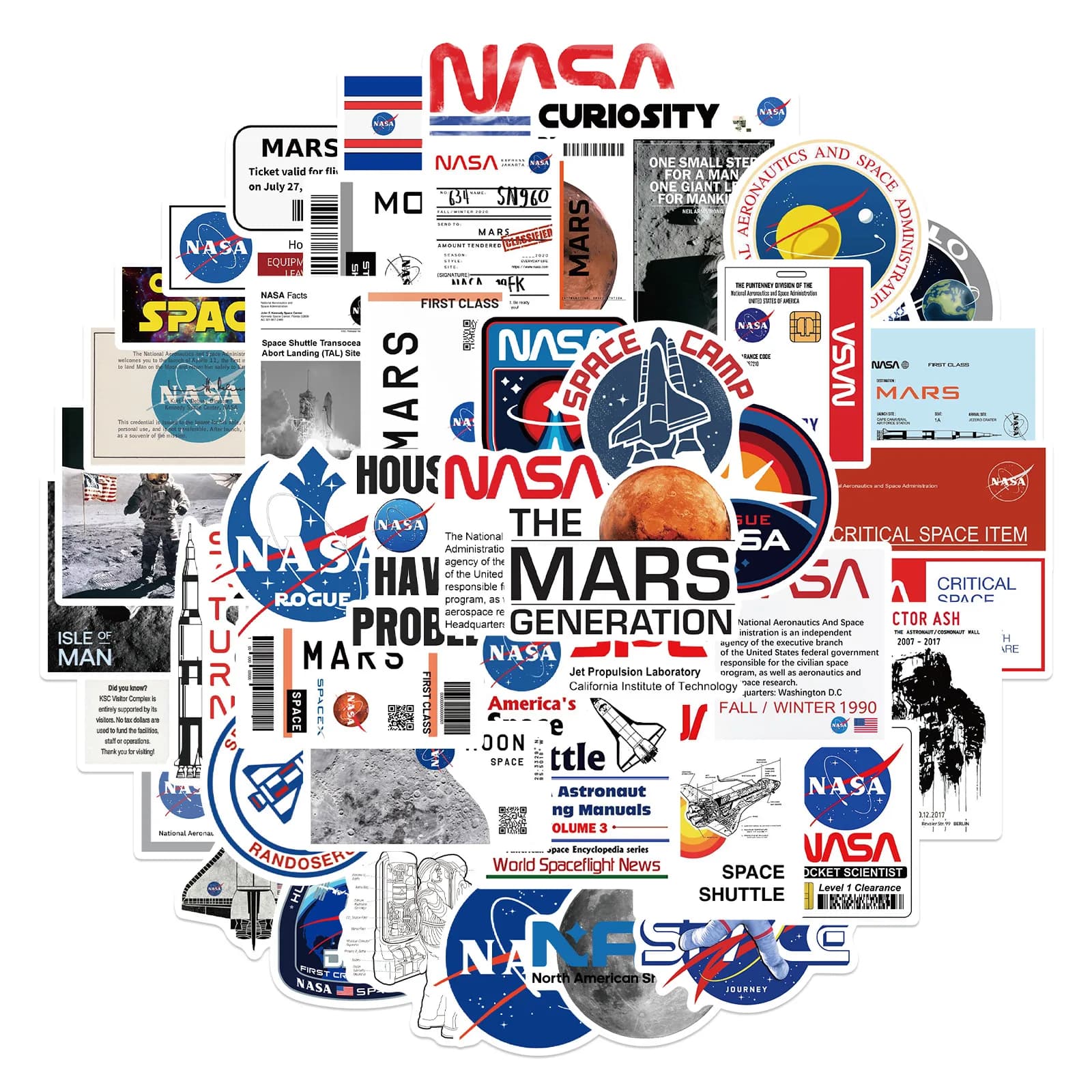 50 pezzi adesivi NASA decalcomanie astronave adesivo impermeabile fai da te per telefono laptop valigia notebook skateboard