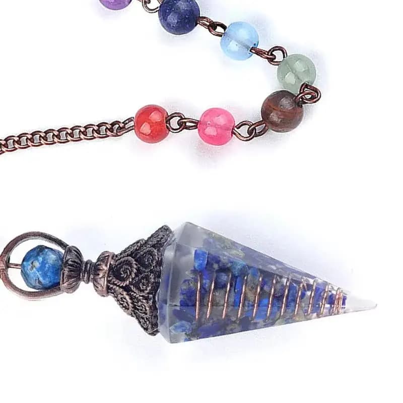Pendolo Spirituale in Pietra Naturale con Resina, 16 Colori, 18x60mm, Catena Color Bronzo, Guarigione Energetica, Divinazione Wicca