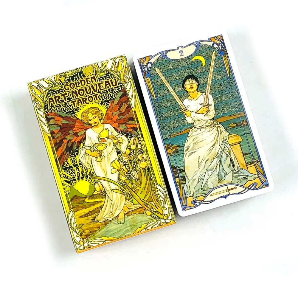 Golden Art Nouveau Tarot Cards Deck 78 Tarot Cards Meditation Divination Cards Game Board Games for Beginners & Collectors