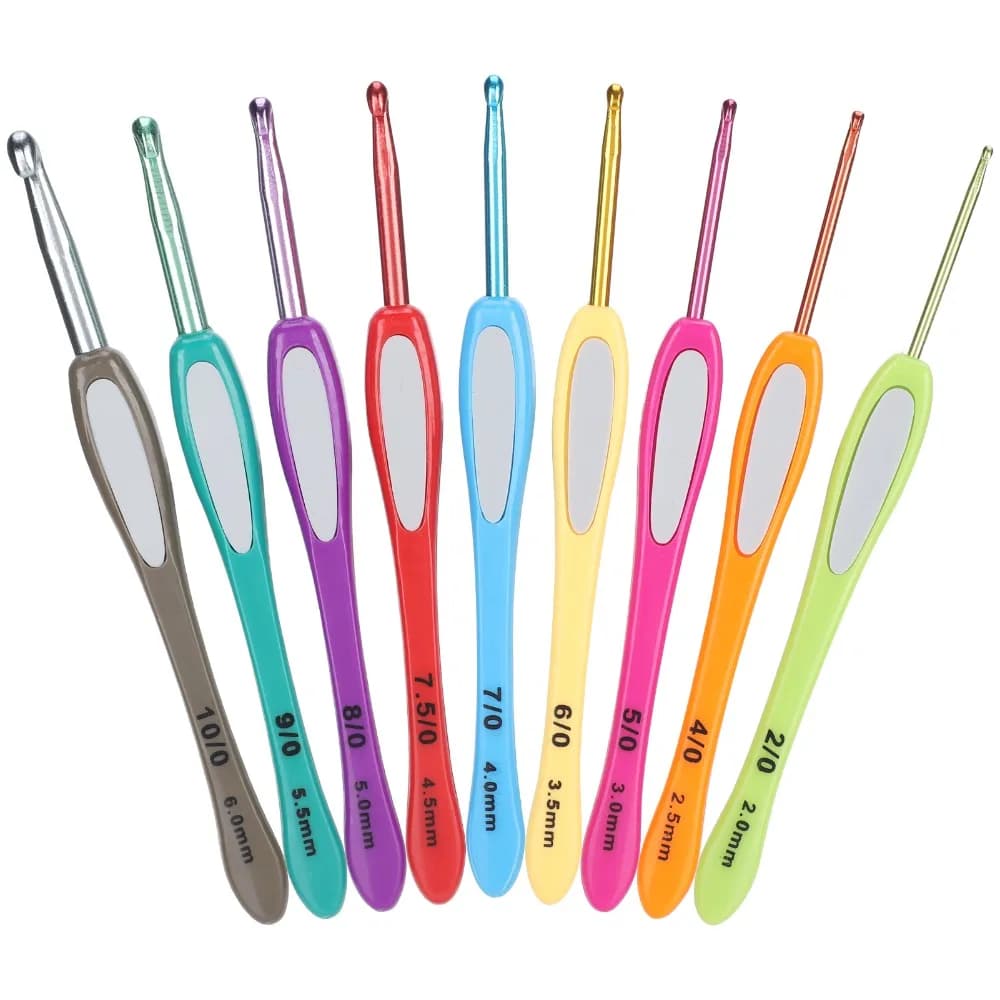 9 Pcs Plastic Handle Crochet Hook Set 14cm Length Ergonomic Design Knitting Tool Set Colorful Handle Aluminum Needles