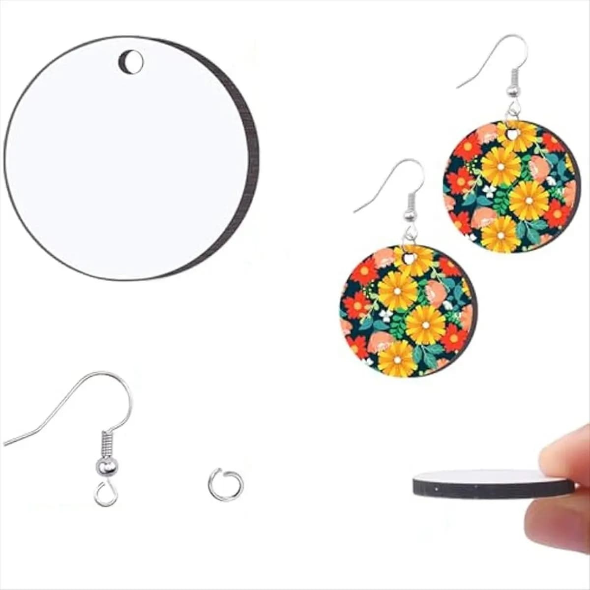 Reliable - 180 raw pieces for sublimation earrings with hooks for earrings and rings for jumping Earrings heat transfer Earrings Empty spaces for round empty earrings