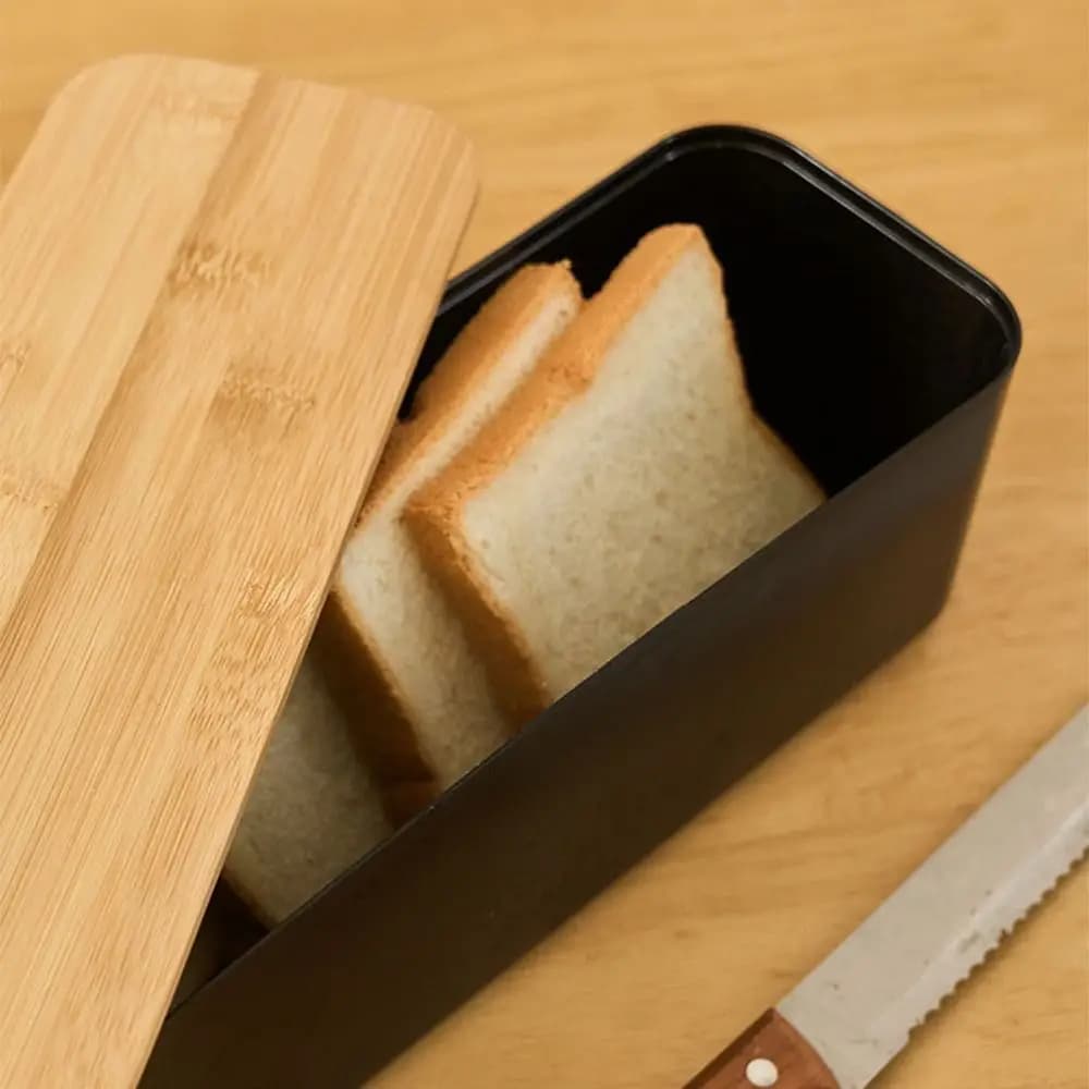 Cutting Board Lid Bread Box With Wooden Lid Bamboo Lid Rectangular Shape Food Storage Container Fresh Keeping Space Saving