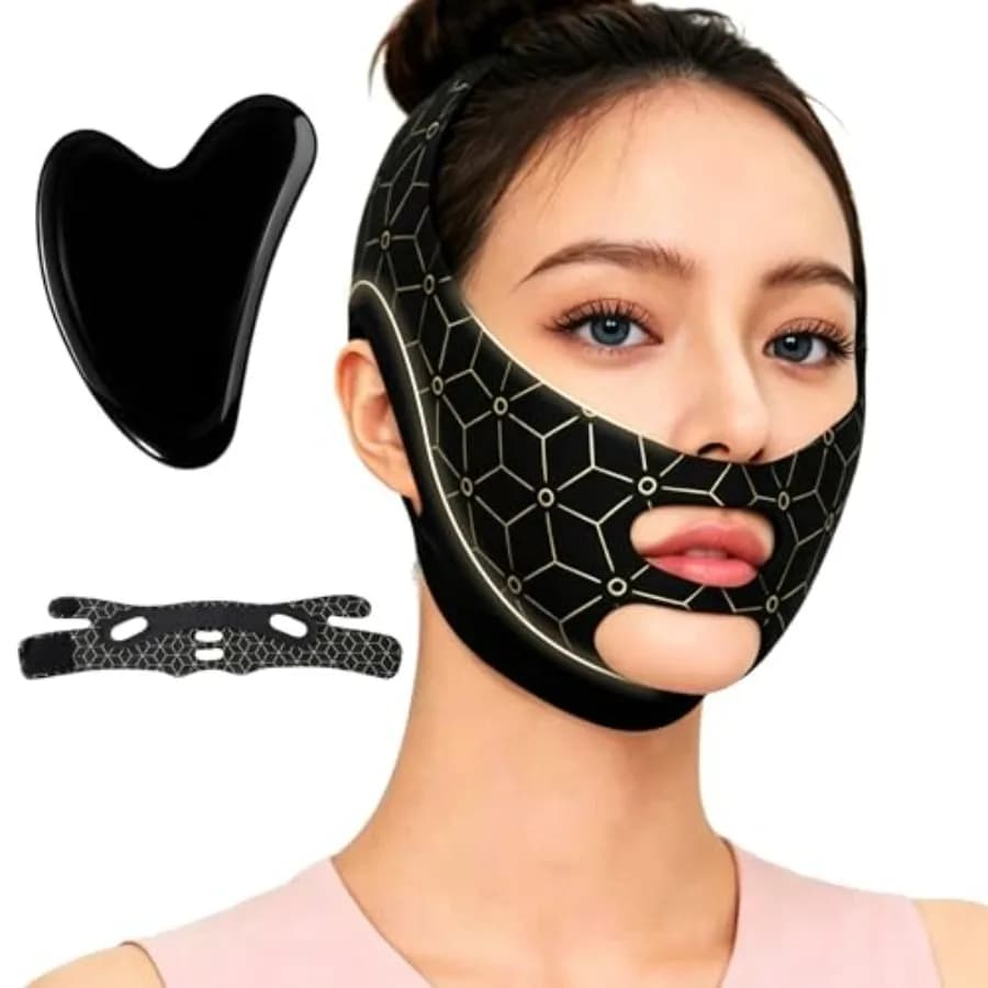 V Line Lting Face Mask Set, Black Cin Strap wit Gua Sa Tool, Jawline ing Face imming Band, Facial Mas Kit, V S Face Wrap At- Be