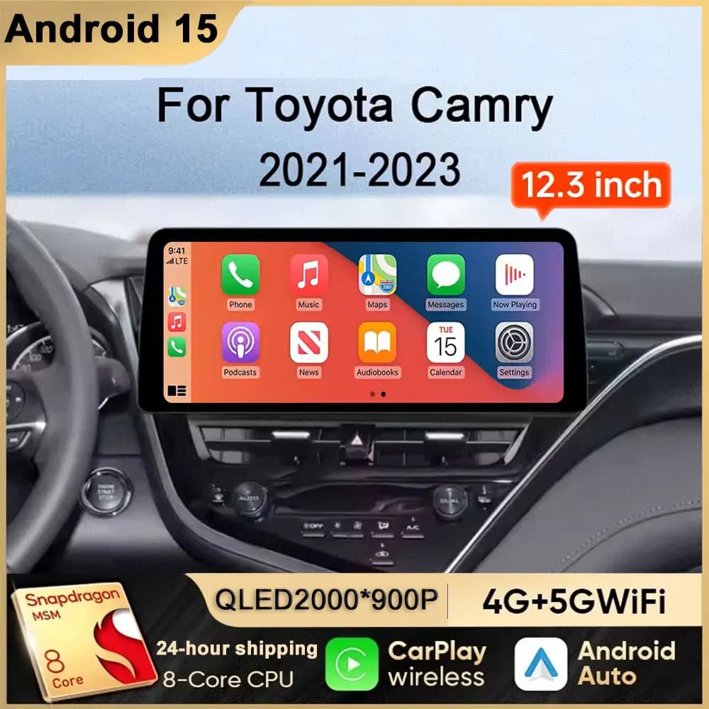 12.3 Inch For Toyota Camry 2021-2023 Android 15 Car Radio Wireless CarPlay Touch Screen with Android Auto 4G WIFI BT DSP GPS