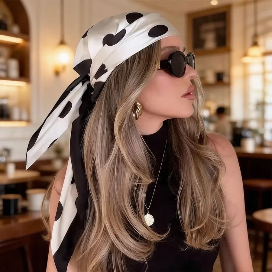 Minimalist Printed Satin Square Scarf,Fashion Women's Hair Accessory Scarf, Belt, Bag Decor, Ribbon, Headscarf, Hairband