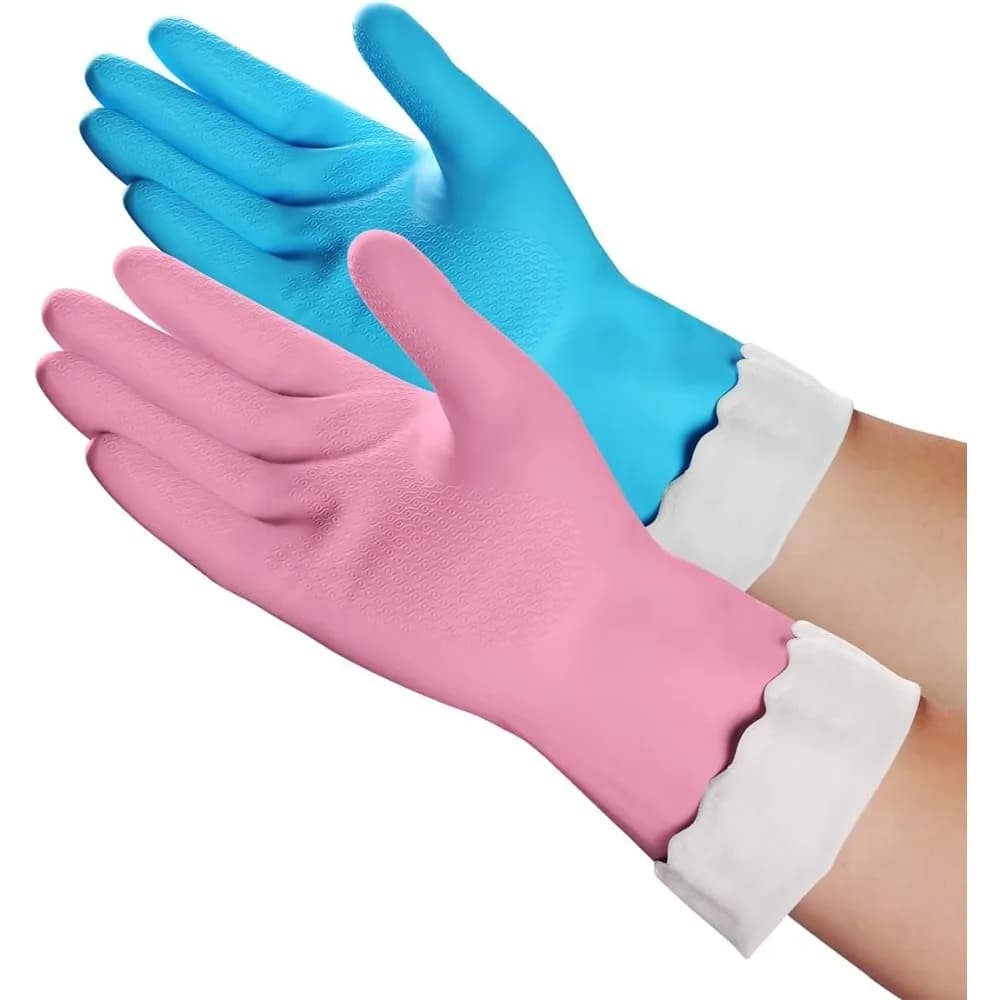 Guanti per la pulizia della casa - 2 paia di guanti riutilizzabili per lavare i piatti da cucina con senza lattice, fodera in cotone, impermeabili, antiscivolo,