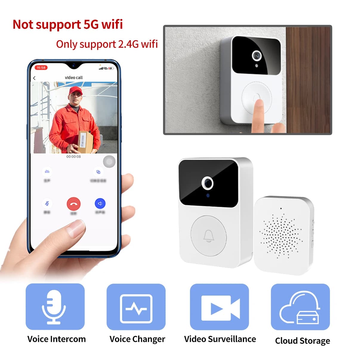 Campanello video intelligente X9 HD Visione notturna Acquisizione Telefono Collegare il campanello wireless visivo Campanello videocitofono di sorveglianza domestica