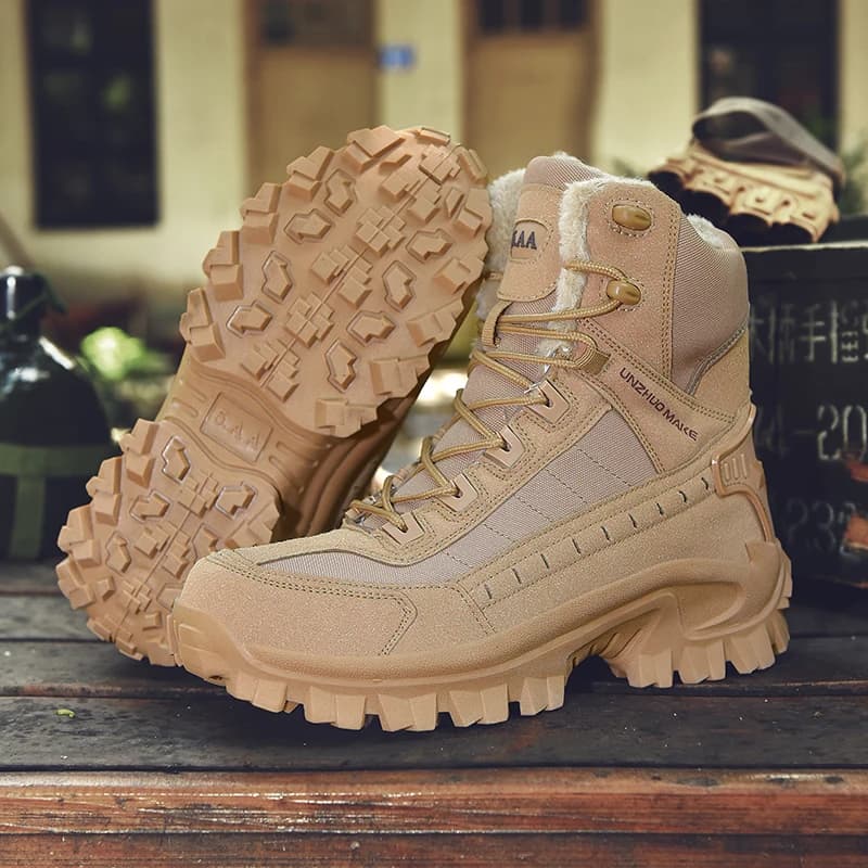 LiXingMing Scarponi da trekking alti da uomo invernali in peluche per il calore Scarpe da esterno Stivali da trekking casual antiscivolo Scarpe calde in pelle scamosciata da uomo